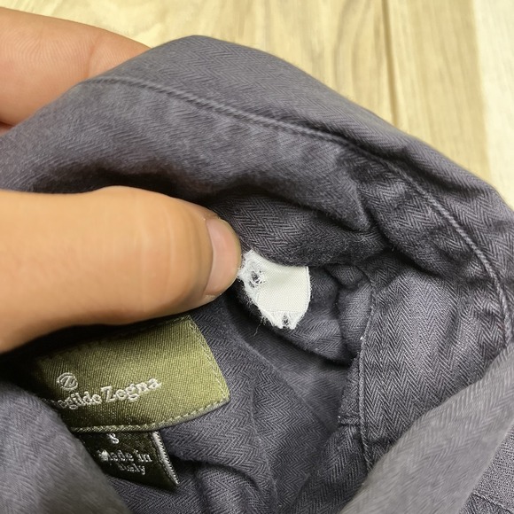 Ermenegildo Zegna Herringbone Button Down Shirt Mens Small Made In Italy Black - Picture 6 of 16